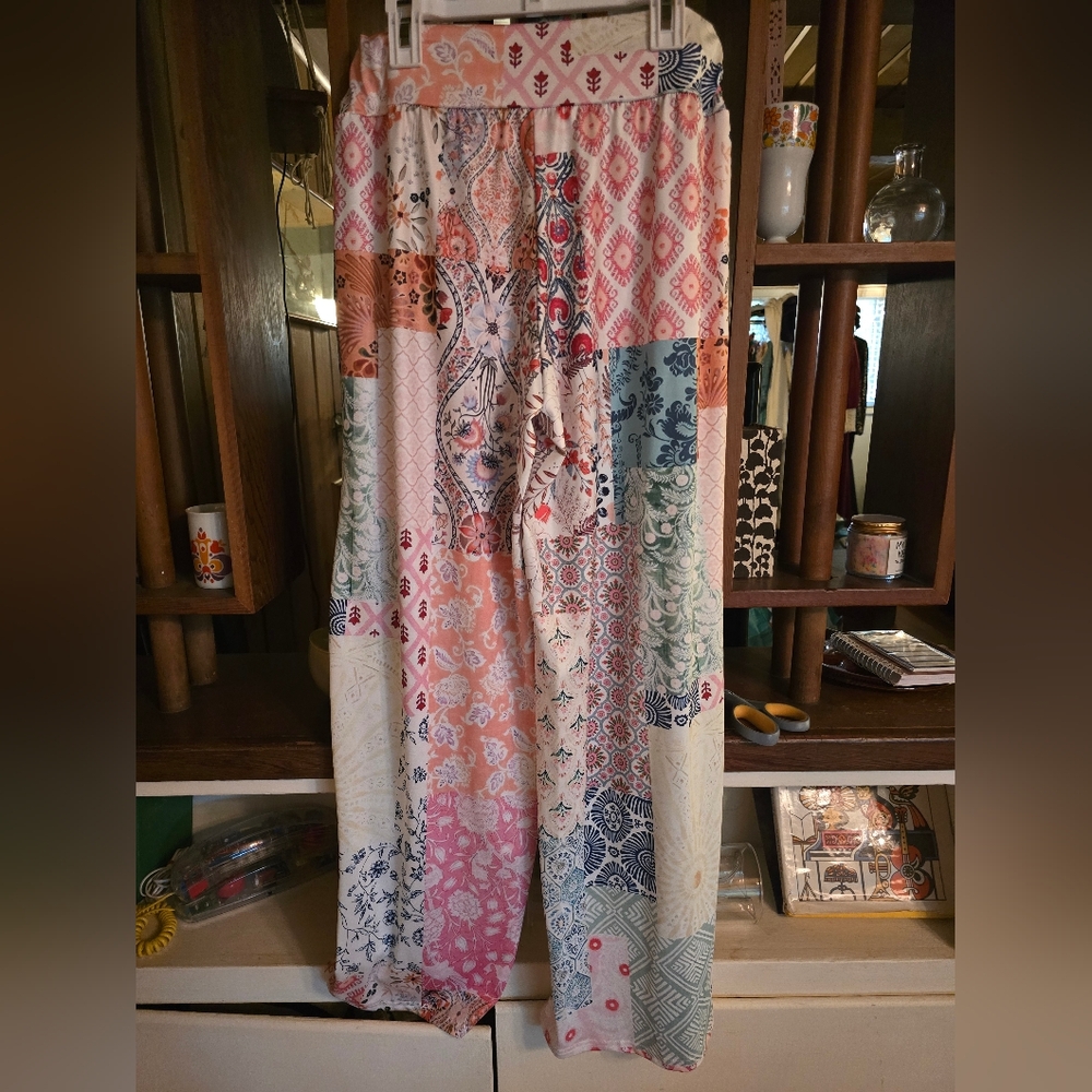 Bohemian Patchwork Patterned Wide Leg Casual Pant… - image 3